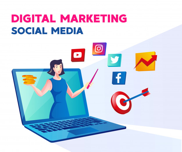 digital marketing social media with woman laptop symbol 112255 361